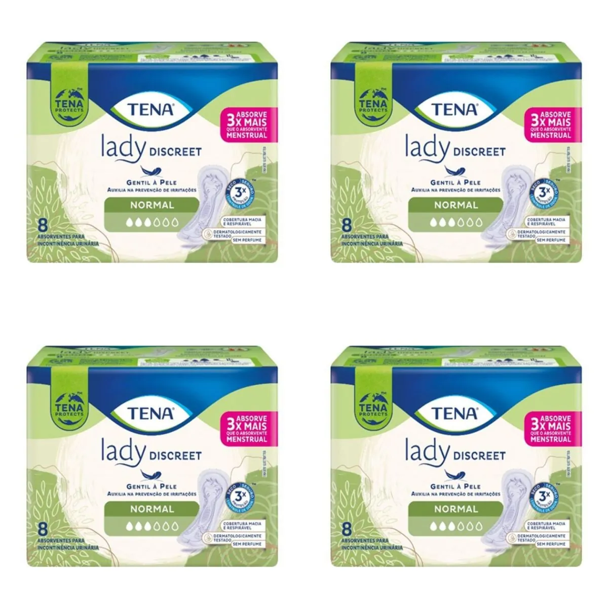 Kit c/4 Absorventes Tena Lady Discreet Normal c/8 Unidades cada