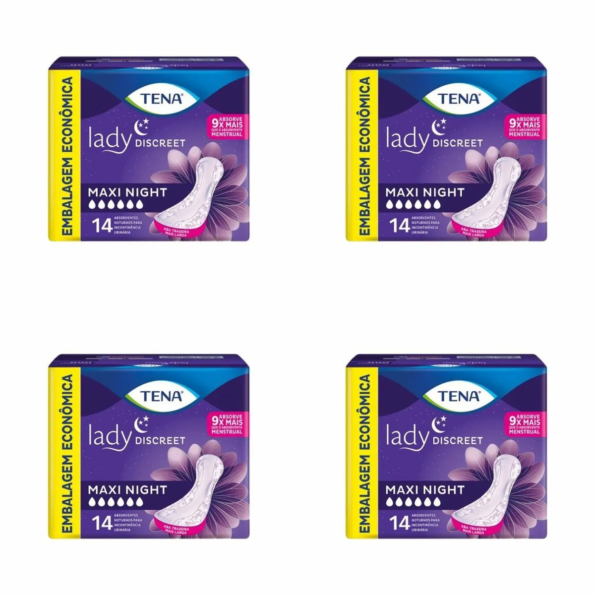 Kit c/4 Absorventes Tena Lady Discreet Maxi Night c/14 Unidades cada