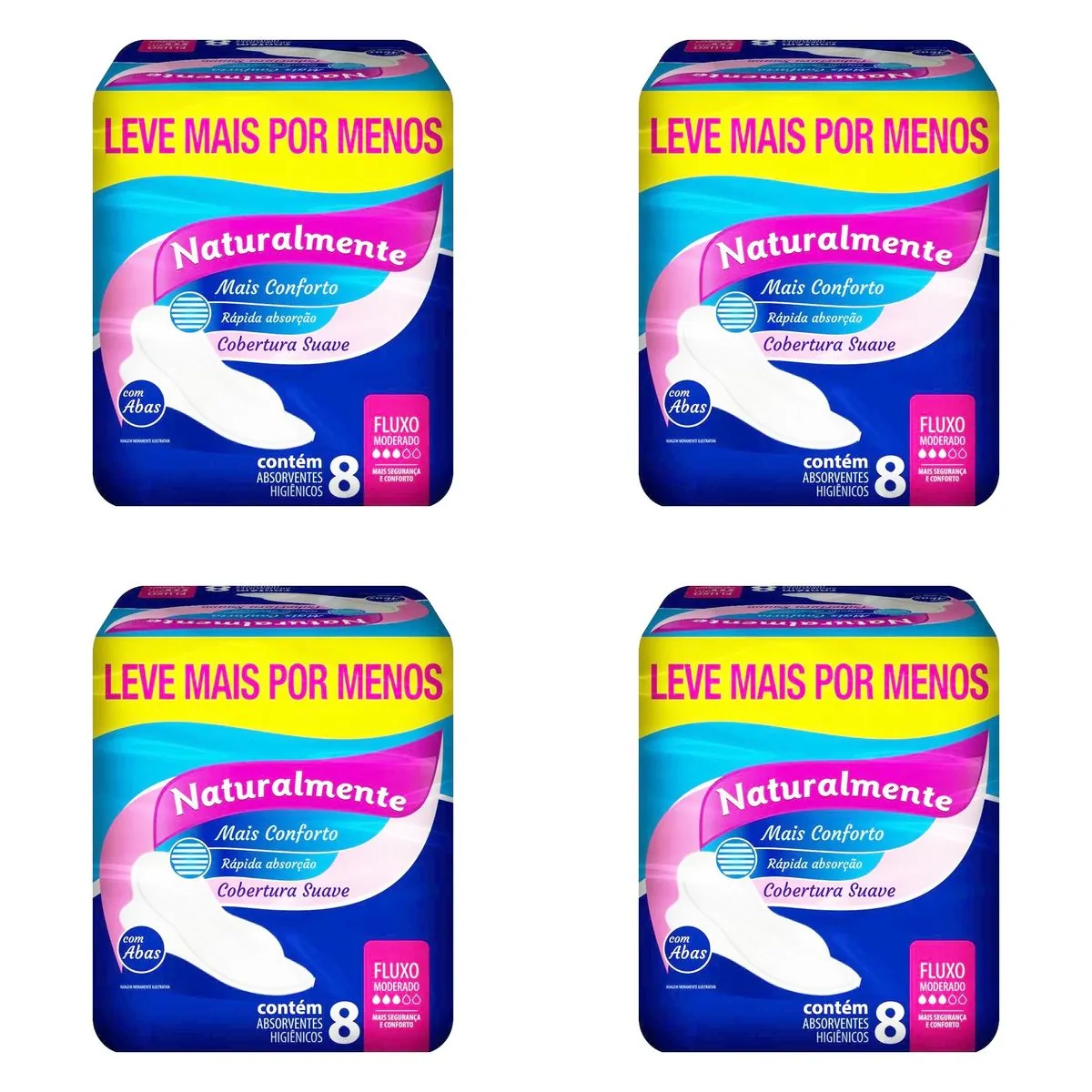 Kit c/4 Absorventes Naturalmente Mais Com Abas c/8 Unidades cada