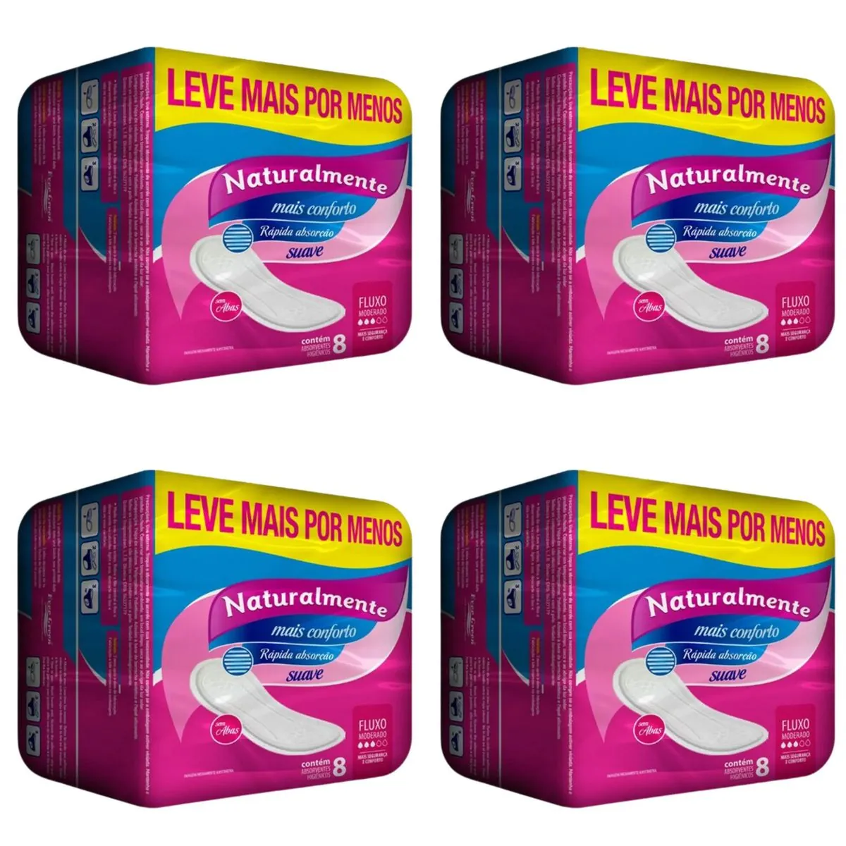 Kit c/4 Absorventes Naturalmente Mais Conforto Sem Abas c/8 Unidades cada