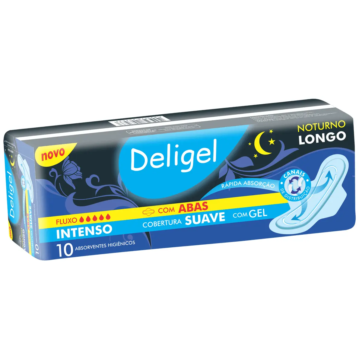 Kit c/4 Absorvente Deligel Noturno Suave C/Abas C/10Un