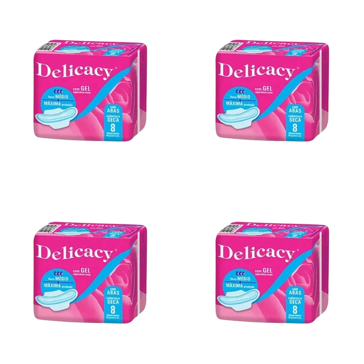 Kit c/4 Absorventes Delicacy C/ Abas Seca Gel c/8 Unidades cada