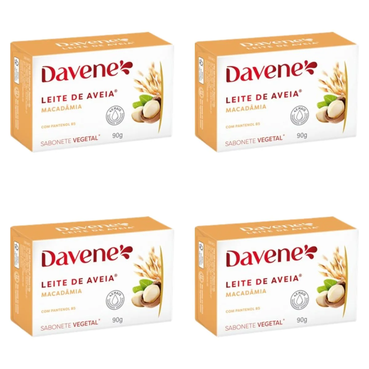 Kit c/4 Sabonetes Davene Leite De Aveia Macadamia 90g cada