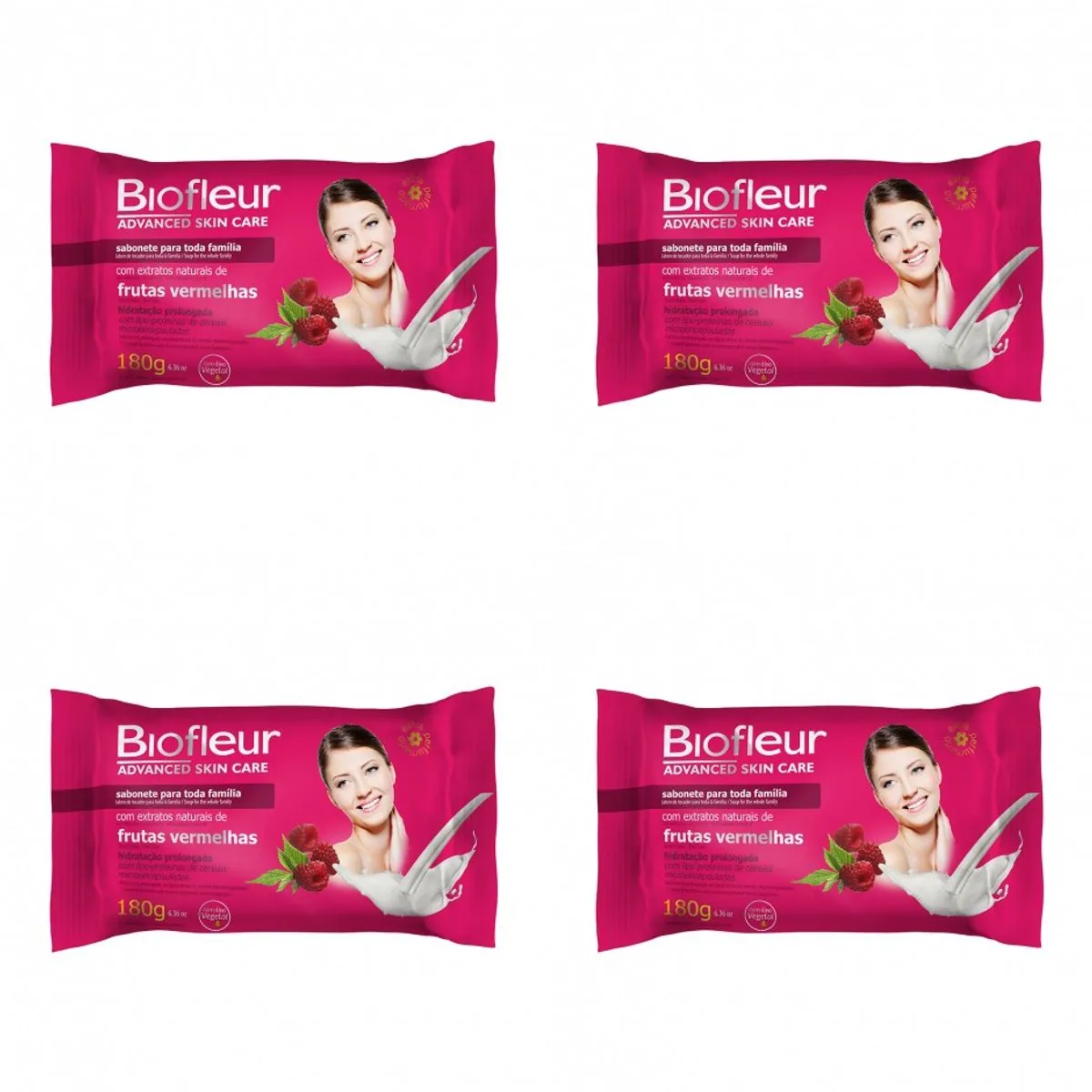 Kit c/4 Sabonetes Biofleur 180g Frutas Vermelhas 180g