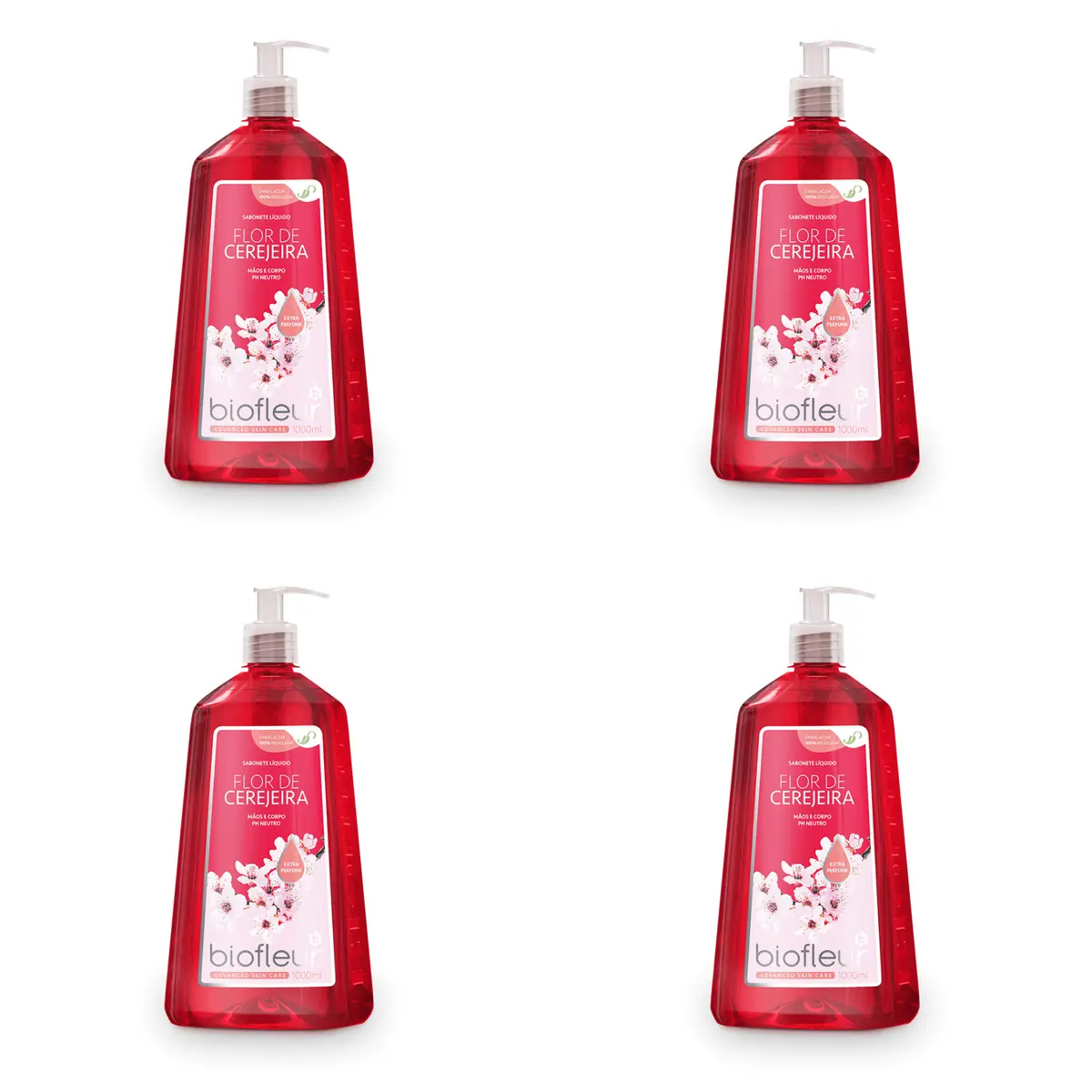 Kit c/4 Sabonetes Biofleur Líquido Flor De Cerejeira
