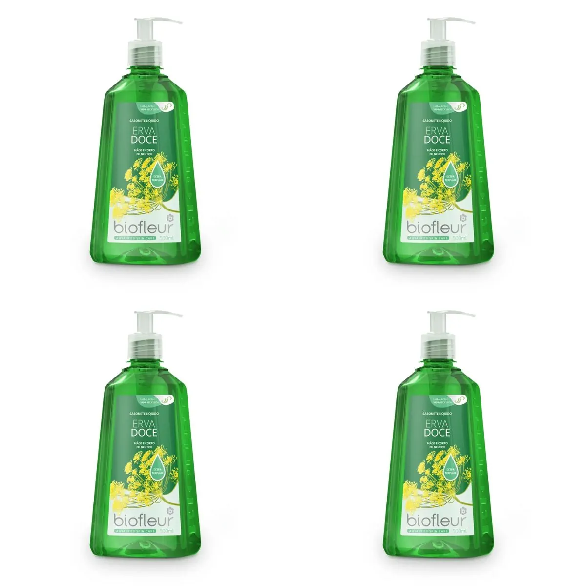 Kit c/4 Sabonetes Líquido Biofleur Erva Doce 500ml cada