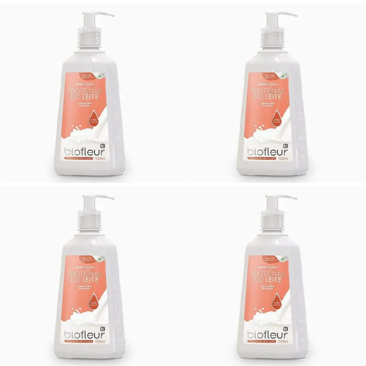 Kit c/4 Sabonetes Líquido Biofleur Proteina Do Leite 500ml cada