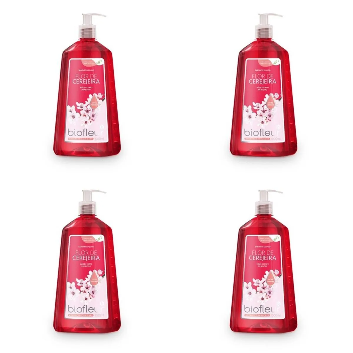 Kit c/4 Sabonetes Líquido Biofleur 1L Hid. Flor De Cereja