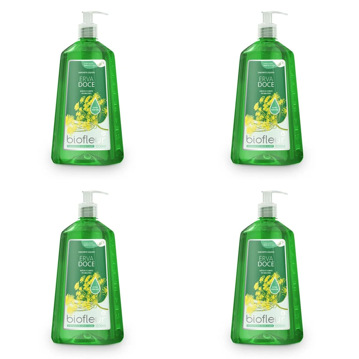 Kit c/4 Sabonetes Líquido Biofleur 1L Hid. Erva Doce