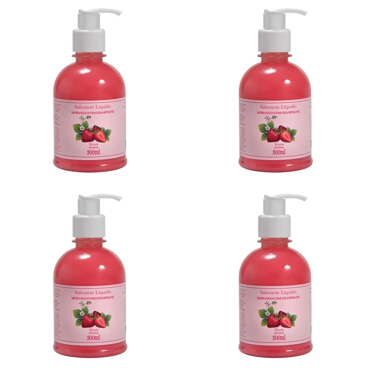 Kit c/4 Sabonetes Líquido Aromatica Bloom Morango C/Champa 300ml cada