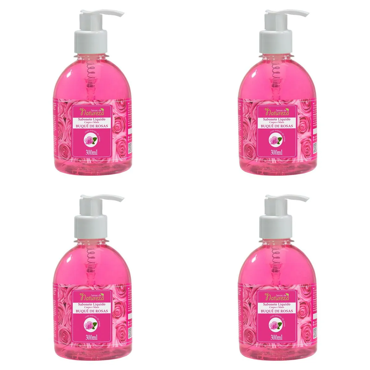 Kit c/4 Sabonetes Líquido Aromatica S.Natureza Buque Rosas 300ml cada