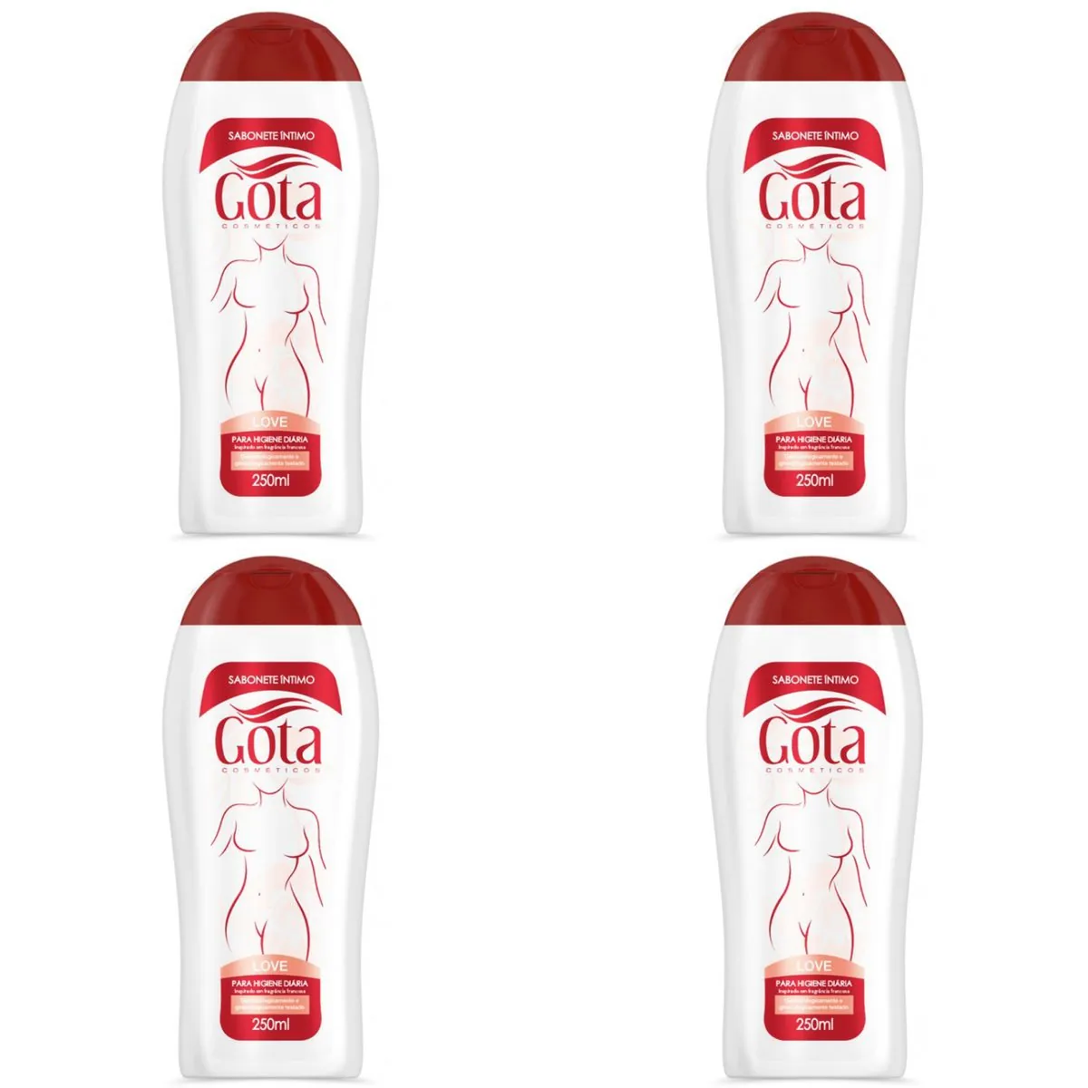 Kit c/4 Sabonetes Liquido Intimo Gota Dourada Love 250ml