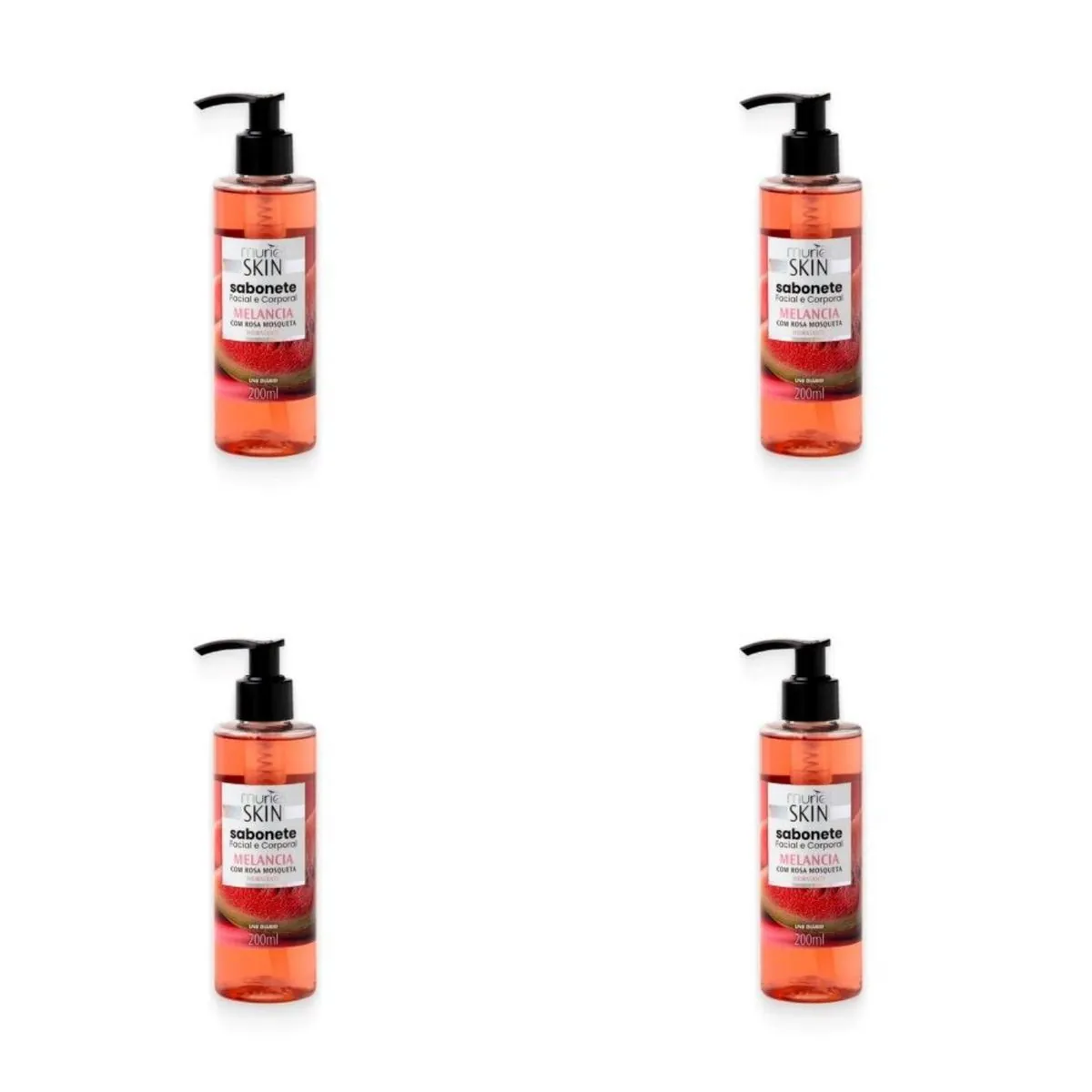 Kit c/4 Sabonetes Líquido Facial Corporal Muriel Skin Melância 200ml