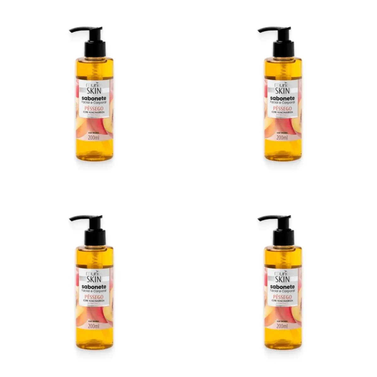 Kit c/4 Sabonetes Líquido Facial Corporal Muriel Skin Pêssego 200ml