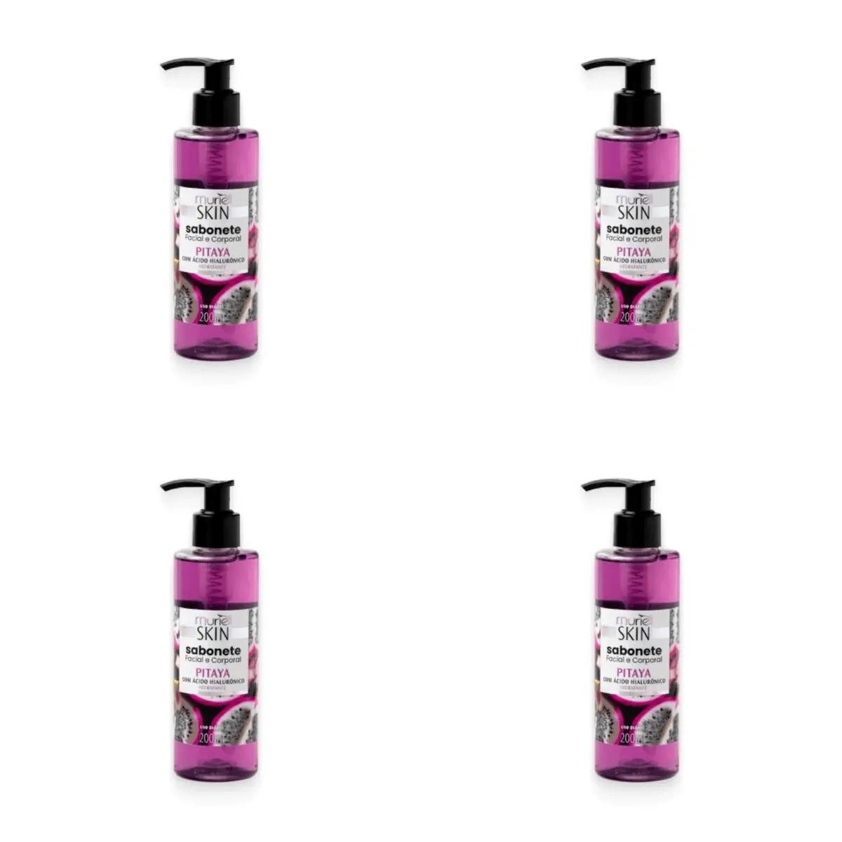 Kit c/4 Sabonetes Líquido Facial Corporal Muriel Skin Pitaya 200ml