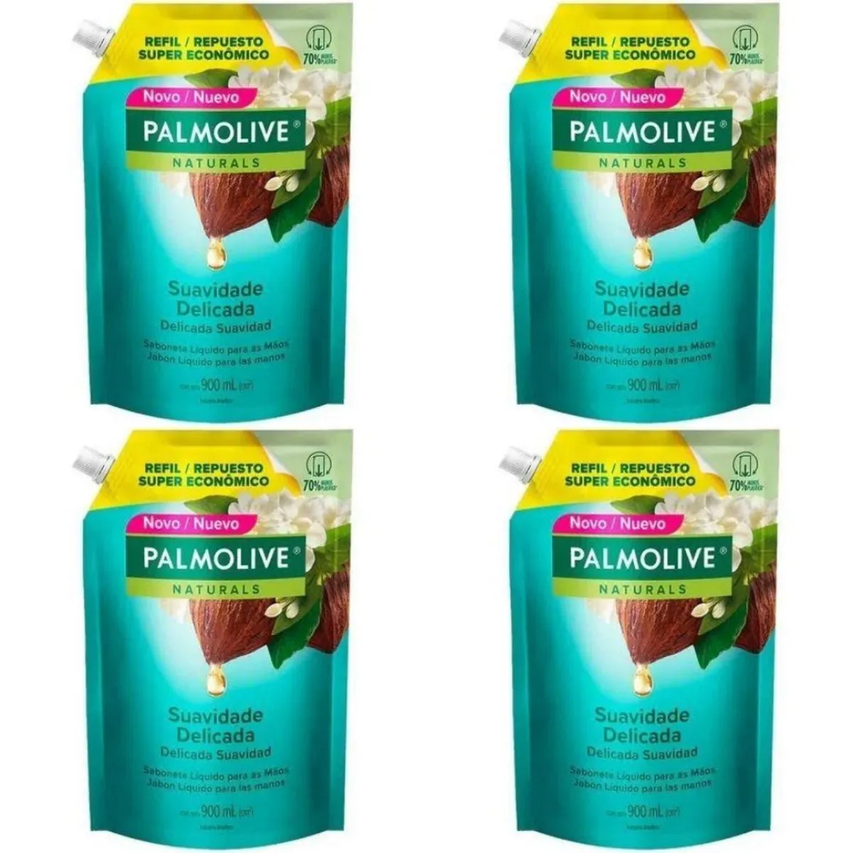 Kit c/4 Sabonetes Líquido Palmolive Jasmim e Cacau 900ml Refil