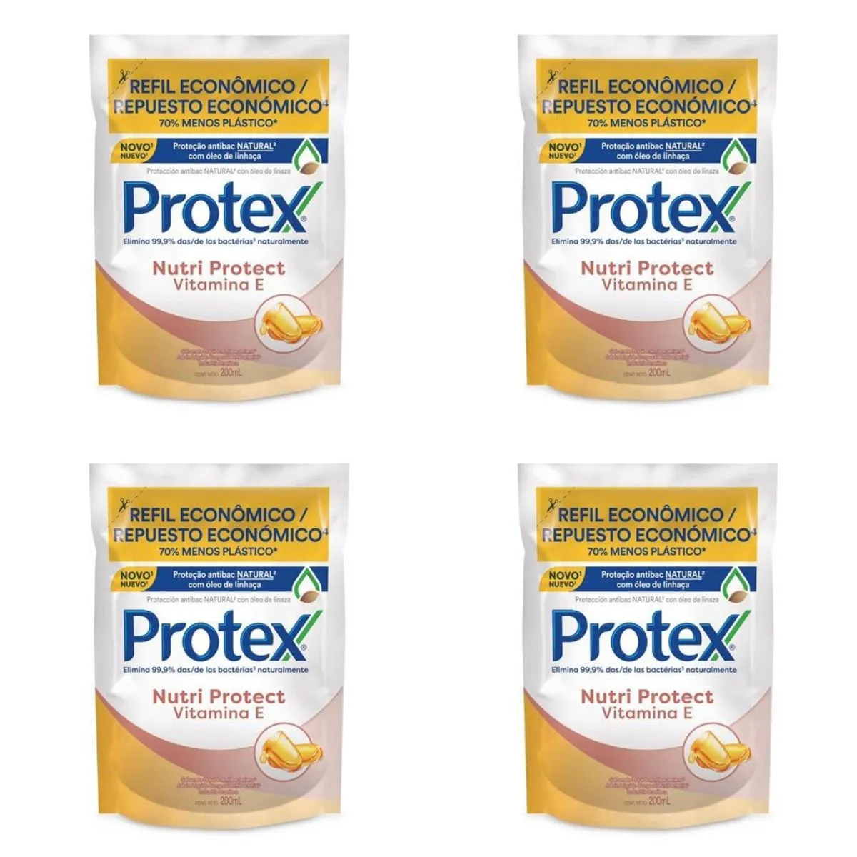 Kit c/4 Sabonete Líquido Protex Nutri Protect Vitamina E 200ml Refil