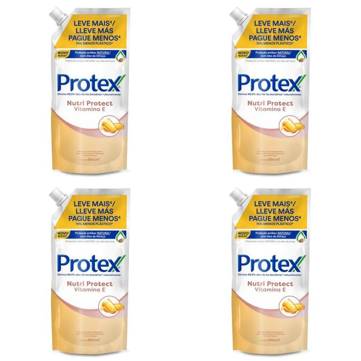 Kit c/4 Sabonete Líquido Protex Nutri Protect Vitamina E 500ml Refil