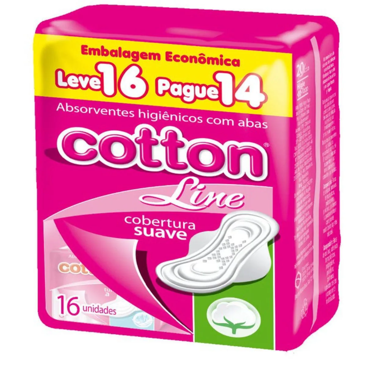 Kit c/9 Absorvente Cotton C/Abas Suave 16 unidades