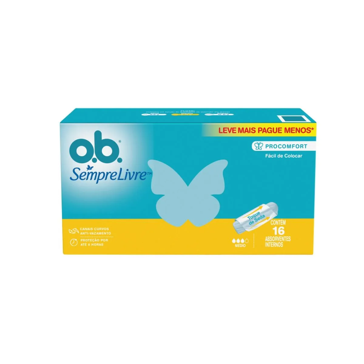 Kit c/9 Absorvente Interno ProComfort O.B. Médio Caixa 16 Unidades