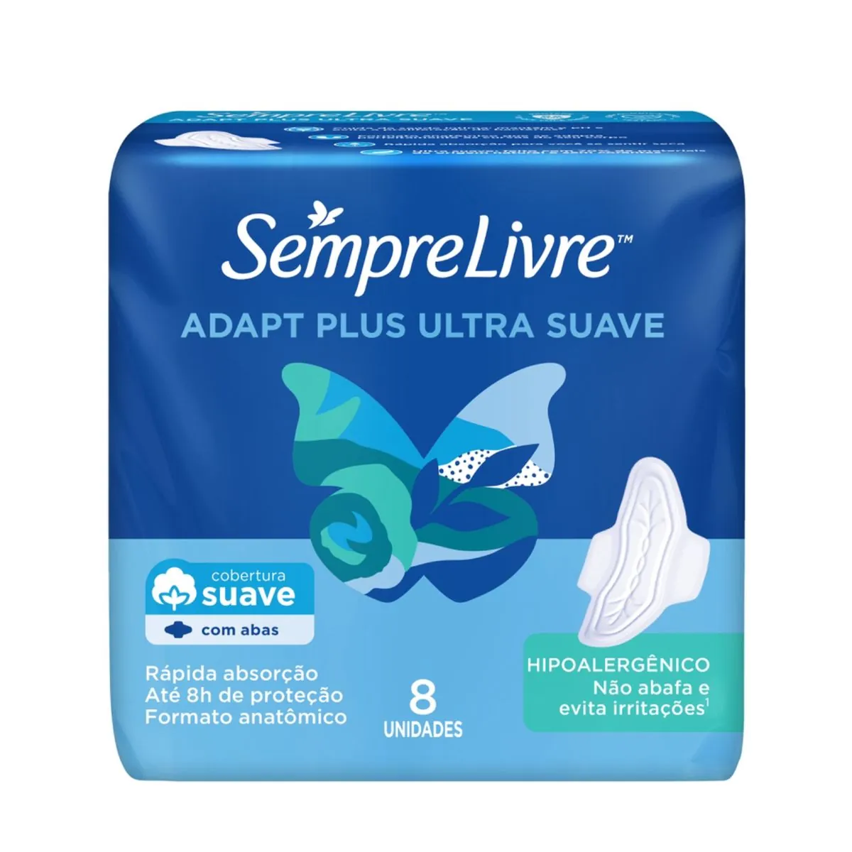 Kit c/9 Absorvente Externo Sempre Livre Adapt Plus 8 unidades
