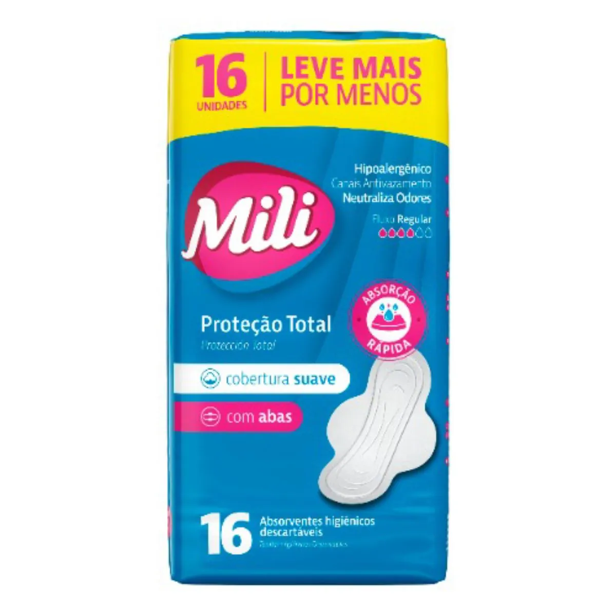 Kit c/9 Absorvente Mili P Total Suave C/Abas 16 Unidades