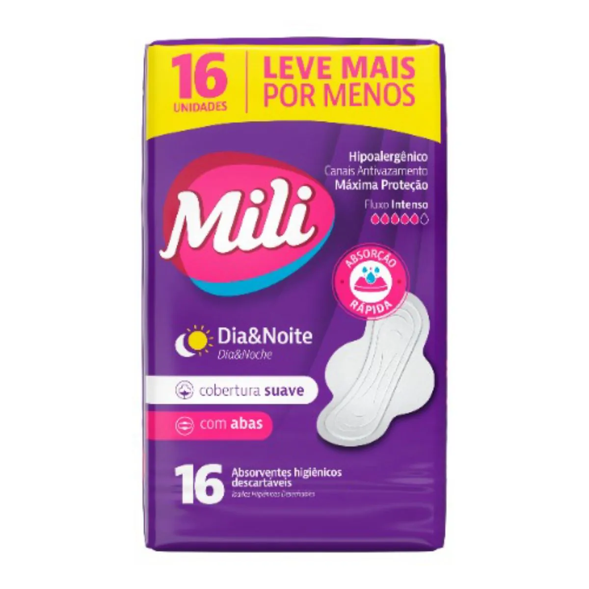 Kit c/9 Absorvente Mili Proteção Discreta Fluxo Moderado Suave Com Abas