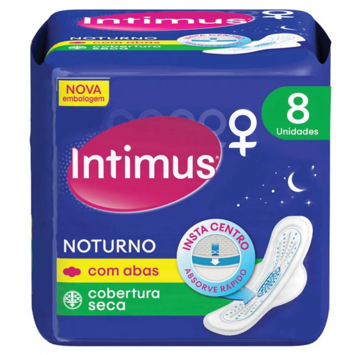 Kit c/9 Absorvente Intimus Noturno Seca Com Abas 8 Unidades