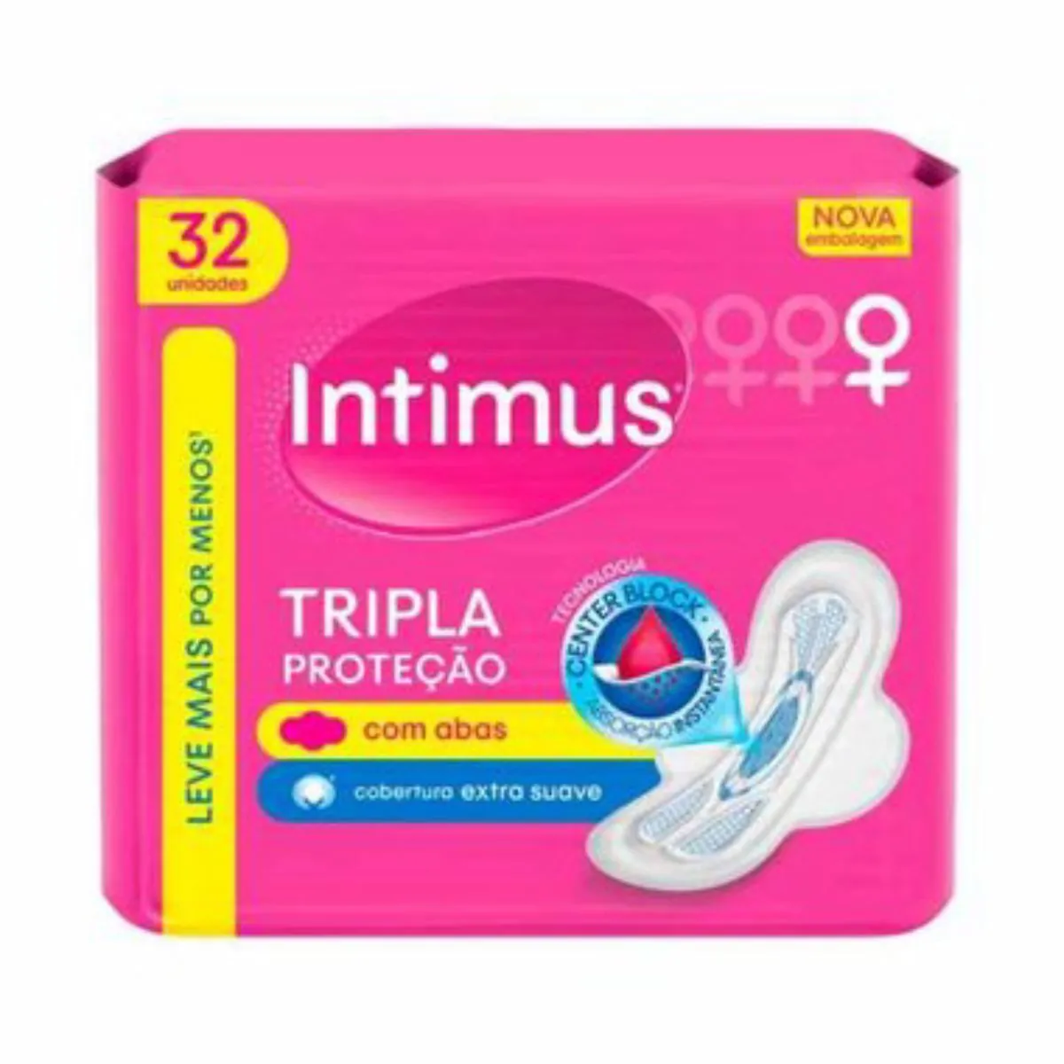Kit c/9 Absorvente Intimus Tripla Suave Com Abas 32 Unidades