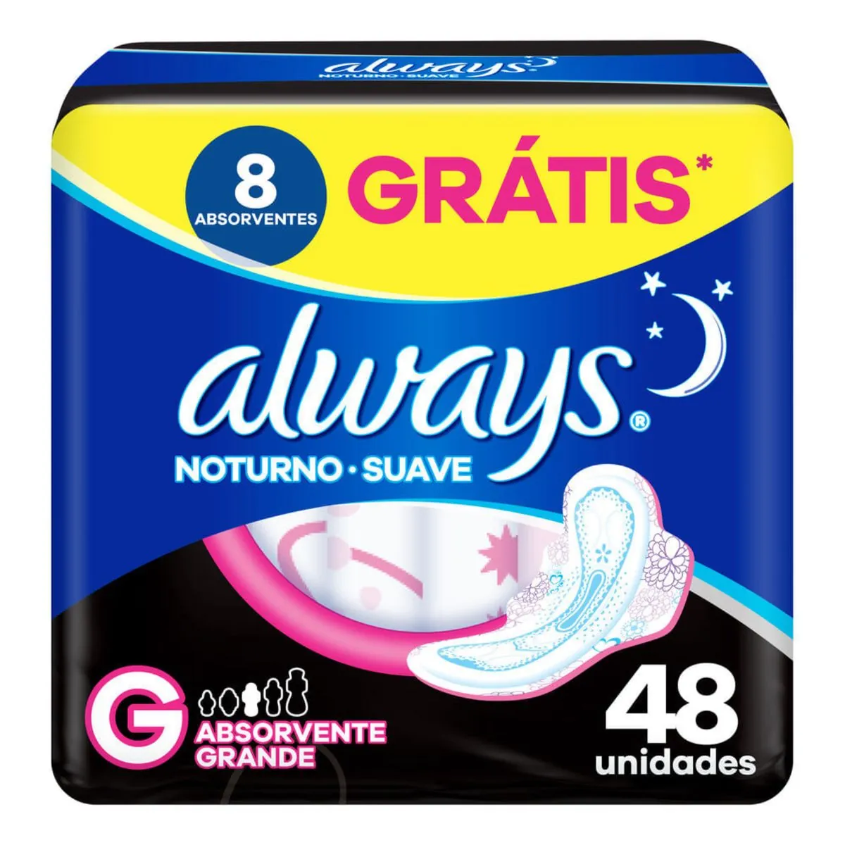 Kit c/9 Absorvente Always Noturno Suave ”G” c/48 Unidades