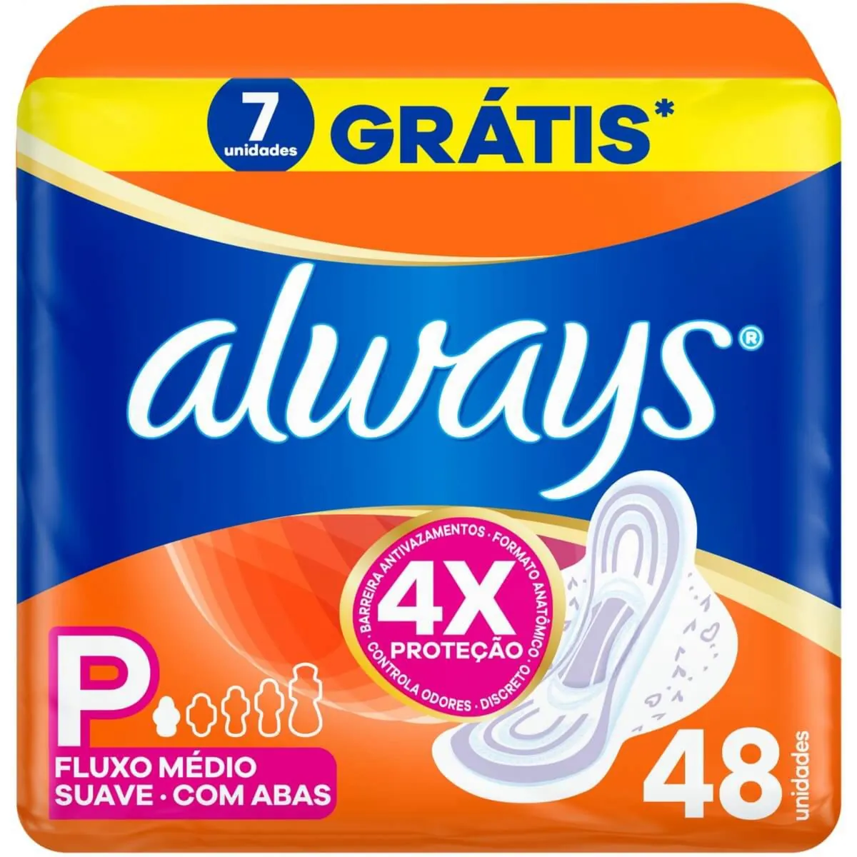 Kit c/9 Absorvente Com Abas Suave Always Pequeno Pacote 48 Unidades