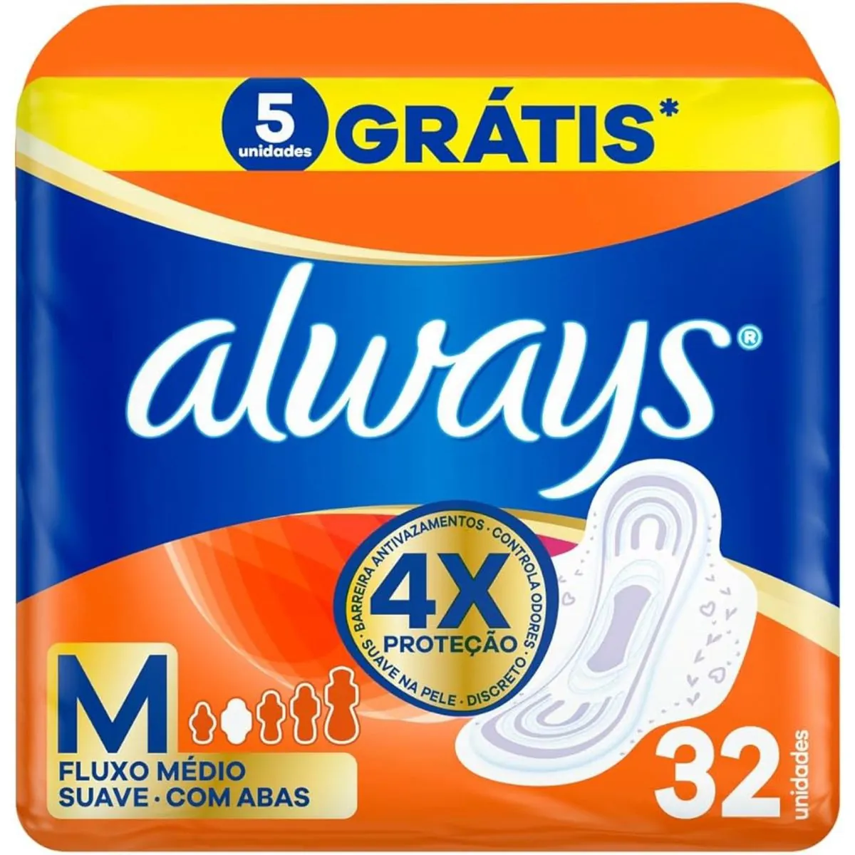 Kit c/9 Absorvente Always Pink Suave Com Aba 32 Unidades