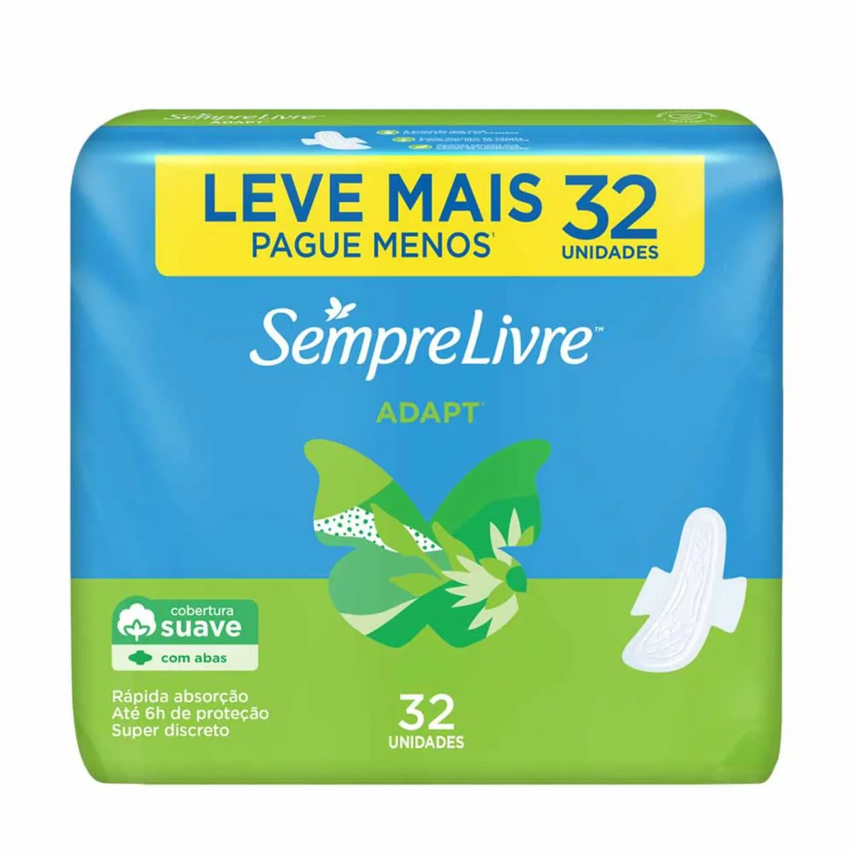 Kit c/16 Absorvente Externo Sempre Livre Adapt Com Abas Suave 32 unidades