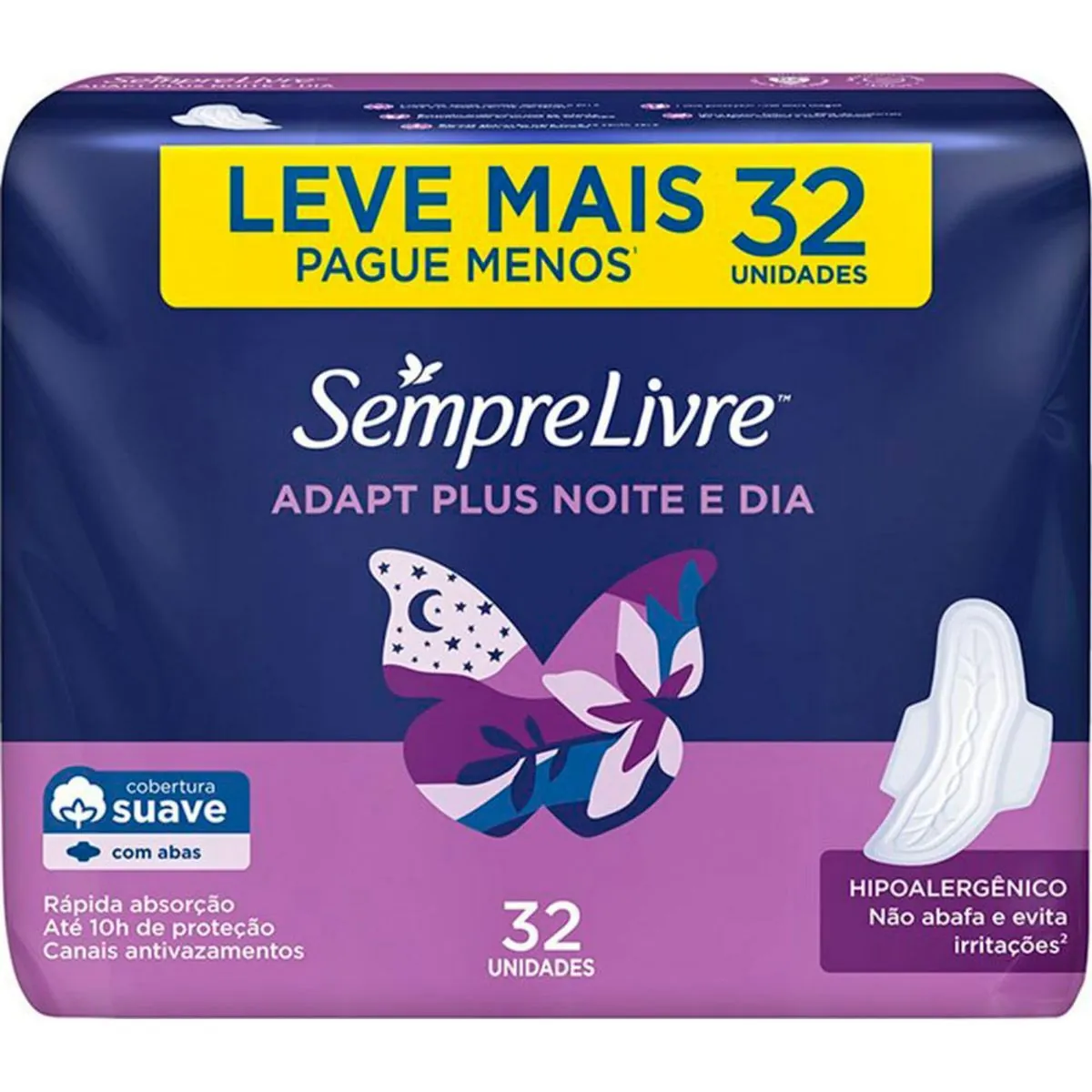 Kit c/16 Absorvente Sempre Livre Conforto Noturno Cobertura Suave Com Abas 32 unidades