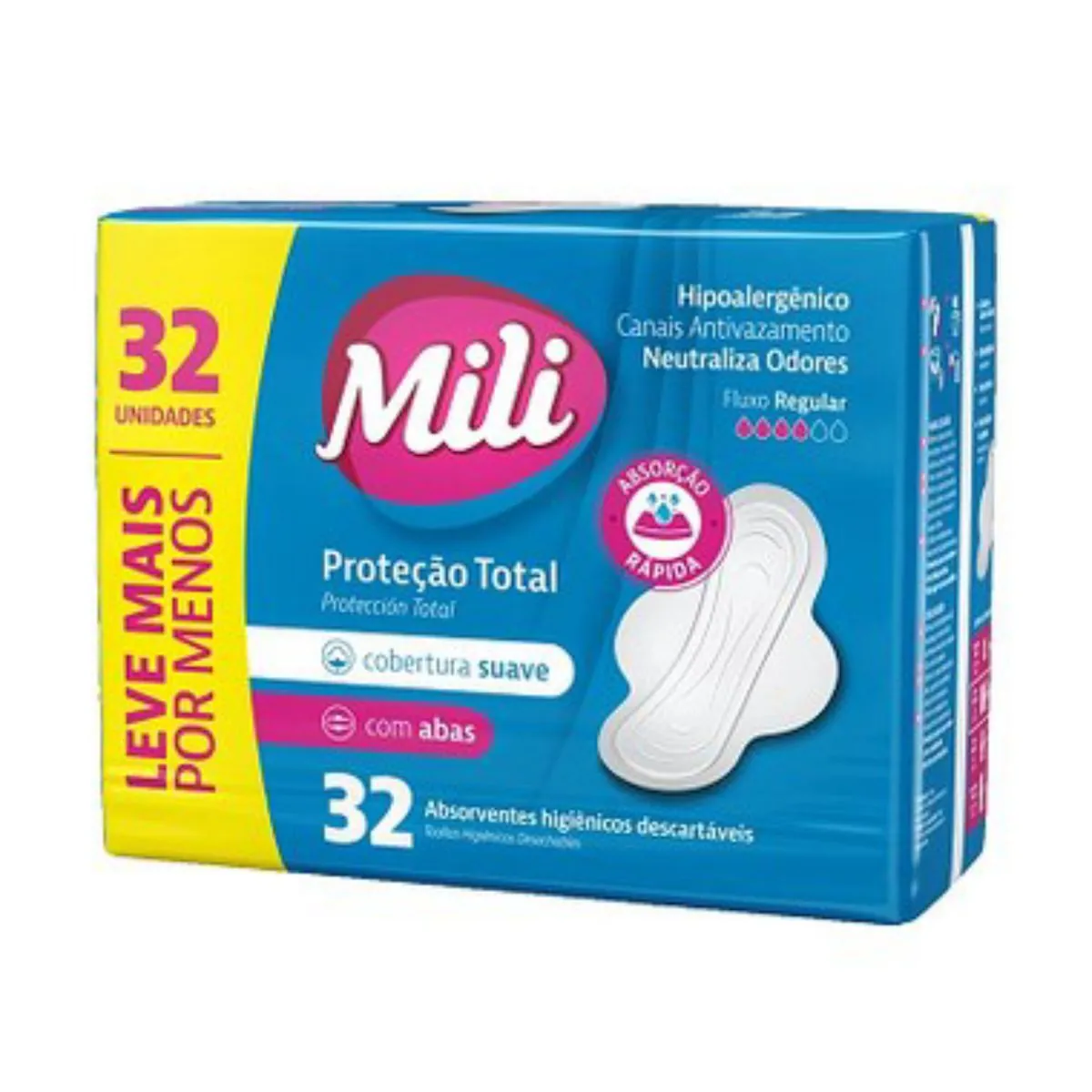 Kit c/16 Absorvente Mili P Total Suave C/Abas 32 Unidades