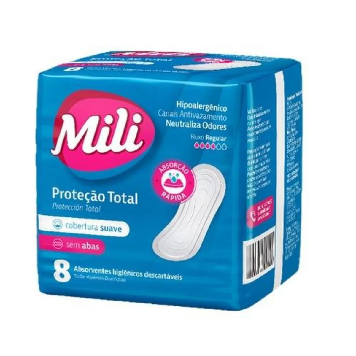 Kit c/16 Absorvente Mili Proteção Total Suave S/Abas 8 Unidades