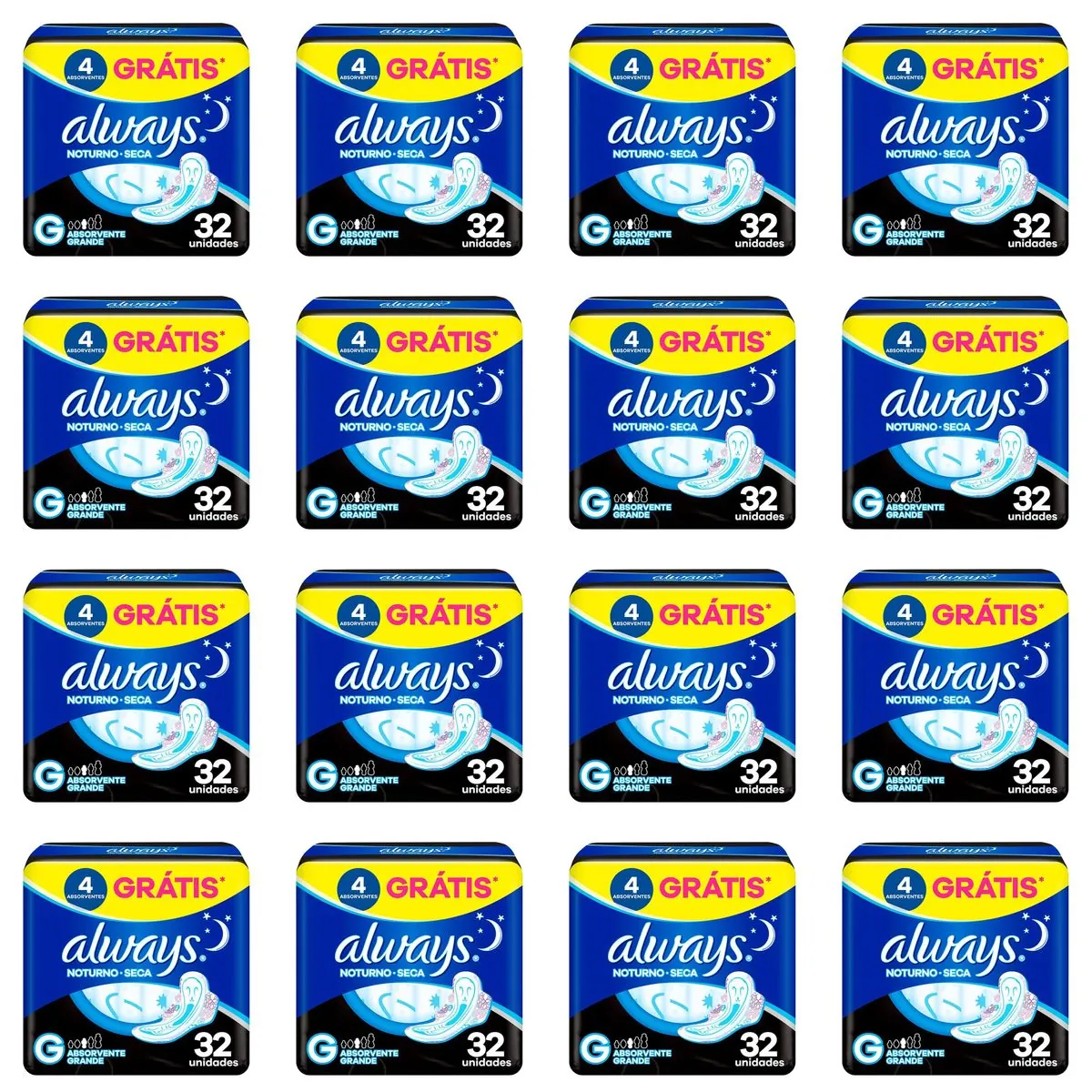 Kit c/16 Absorventes Cobertura Seca Noturno Com Abas Always Simples 32 Unidades cada