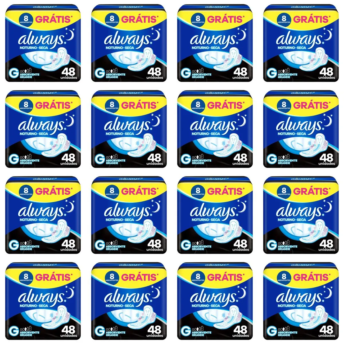Kit c/16 Absorventes Always Noturno Seca ”G” c/48 Unidades cada
