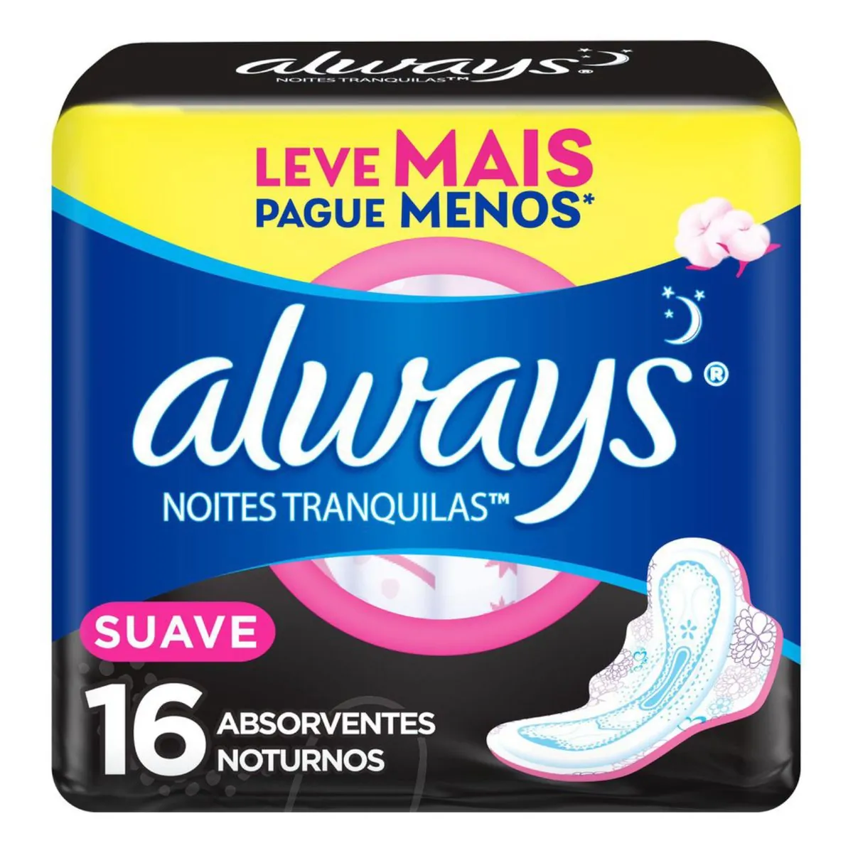 Kit c/16 Absorvente Cobertura Suave Noturno Com Abas Always Simples 16 Unidades