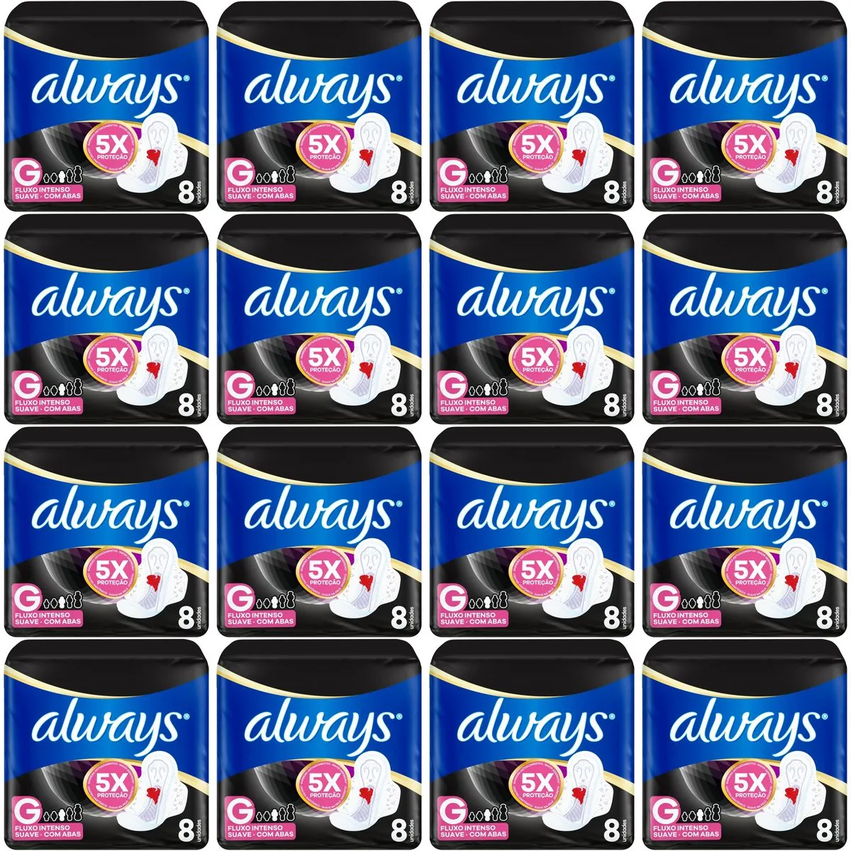Kit c/16 Absorvente Cobertura Suave Noturno Com Abas Always Simples 8 Unidades cada