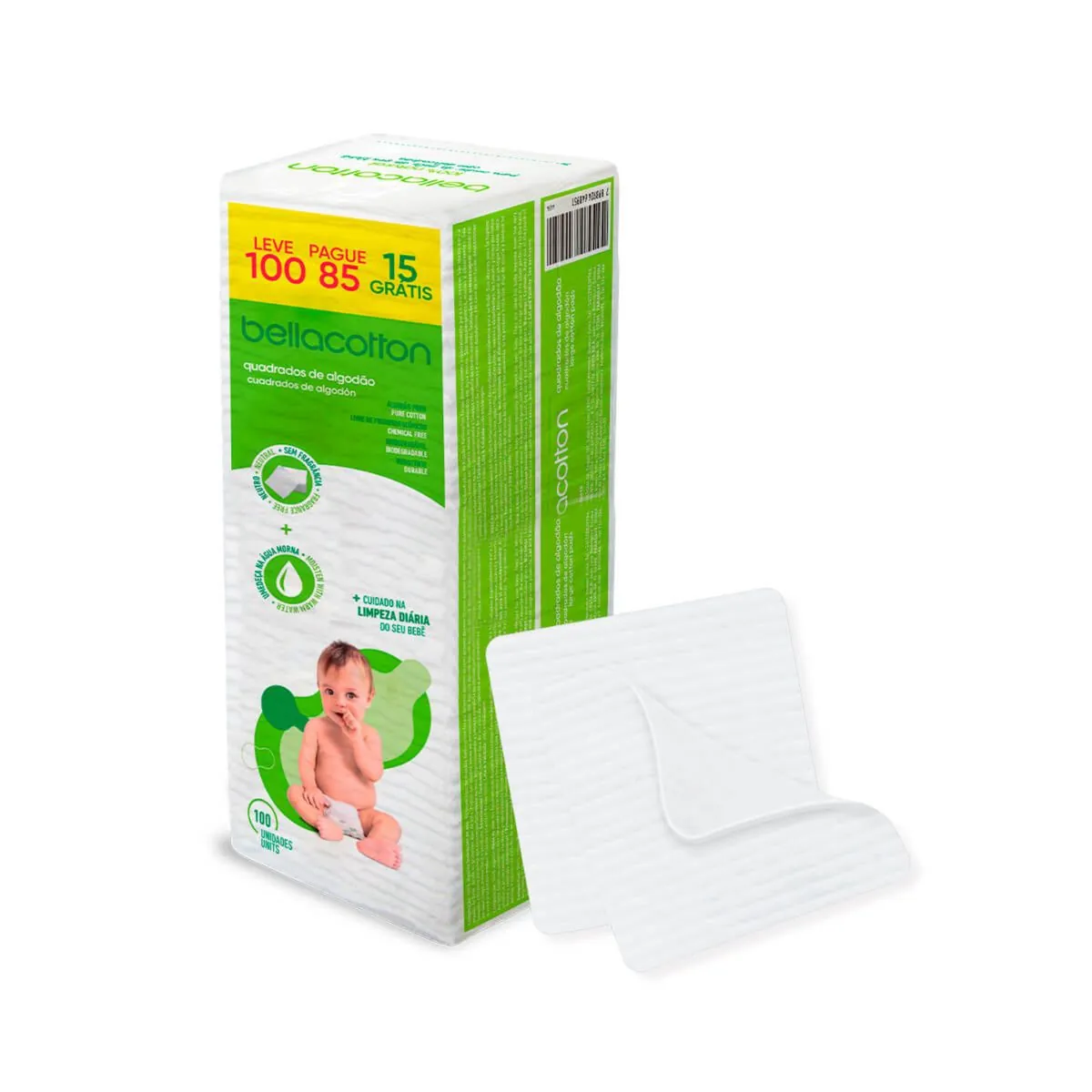 Kit c/2 Unidades de Algodao Quadrado Bella Cotton Baby c/ 100 Unidades