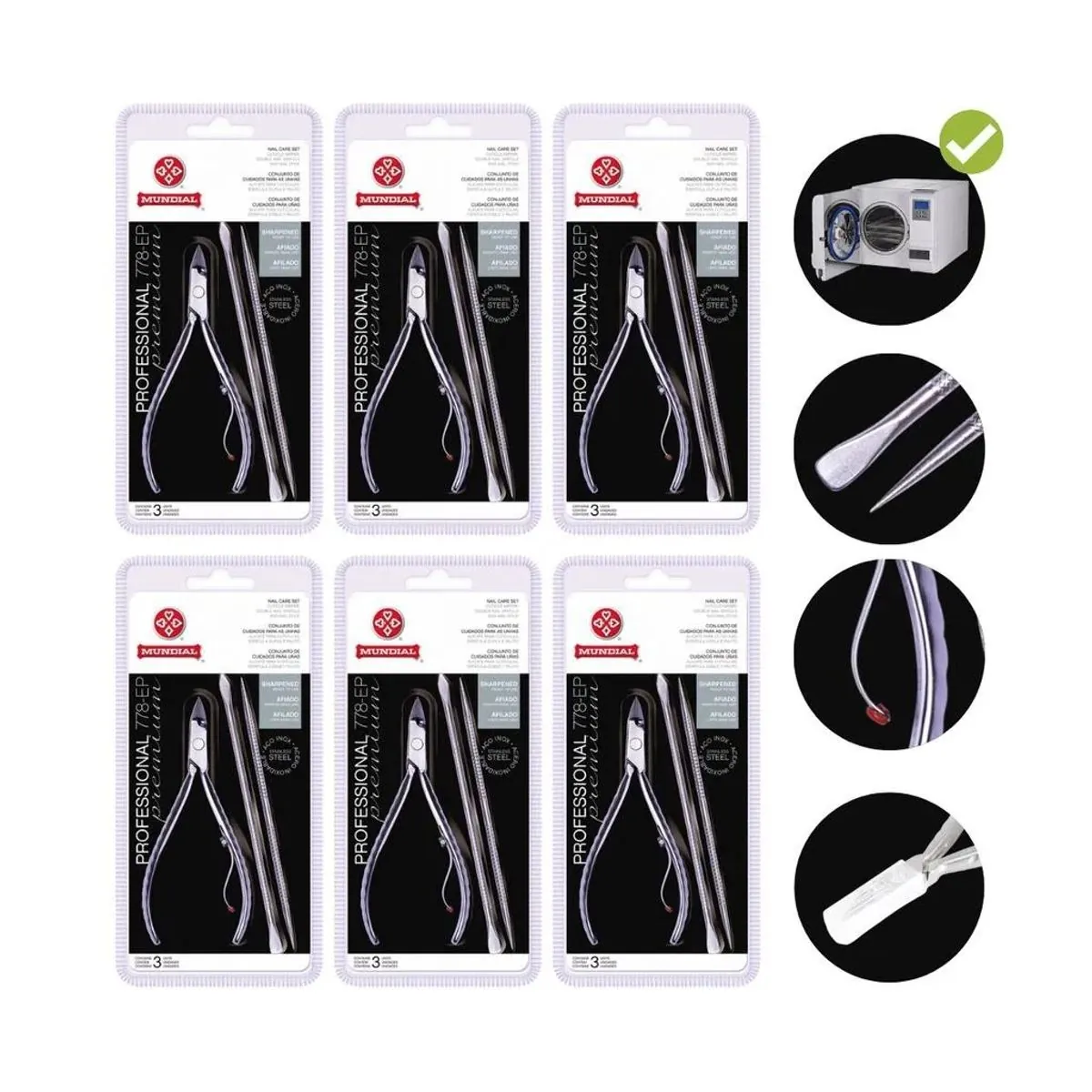 Kit c/6 Unidades de Alicate Mundial Profissional Afiado + Espatula Inox 778