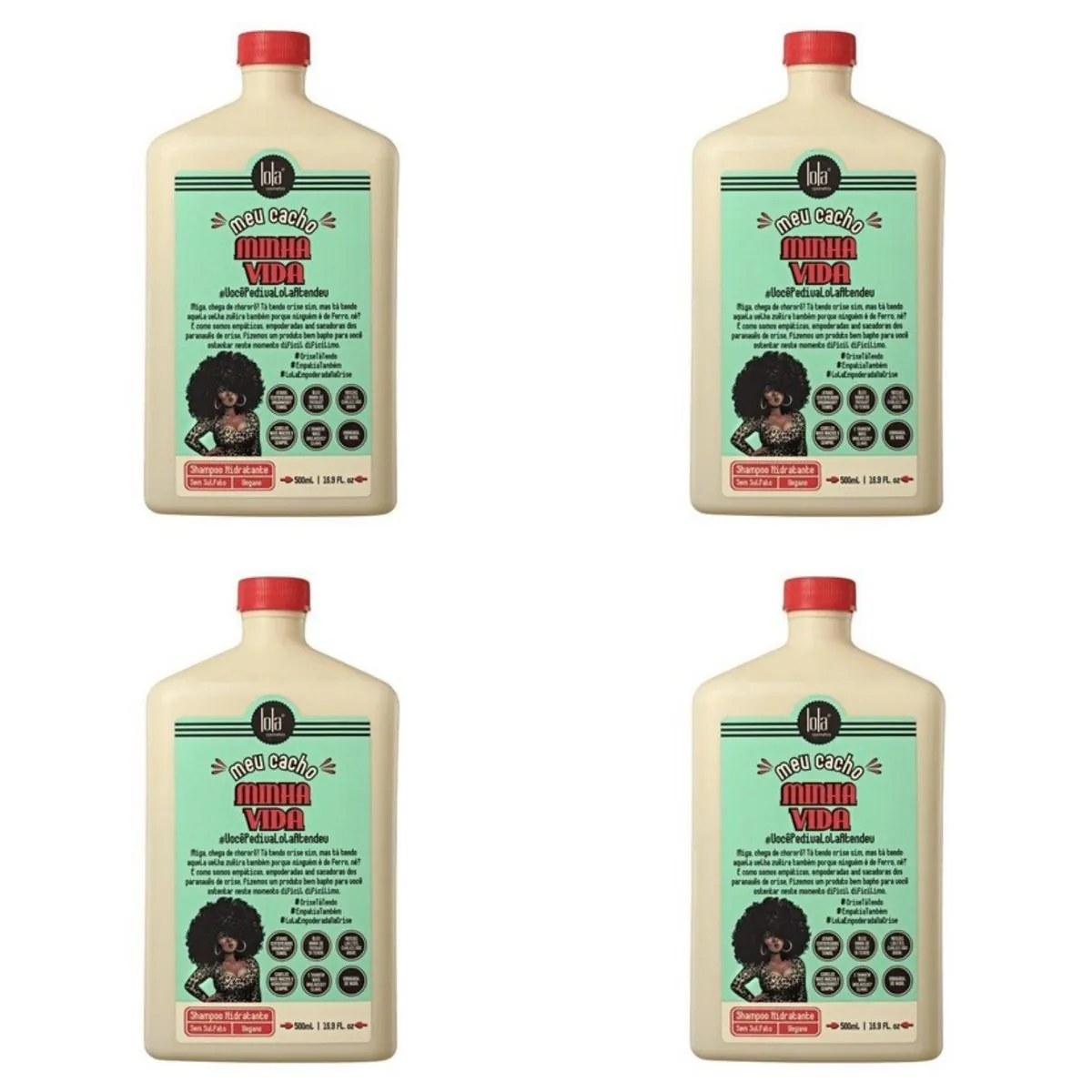 Kit c/4 Unidades de Shampoo Hidratante Lola Cosmetics Meu Cacho Minha Vida 500ml
