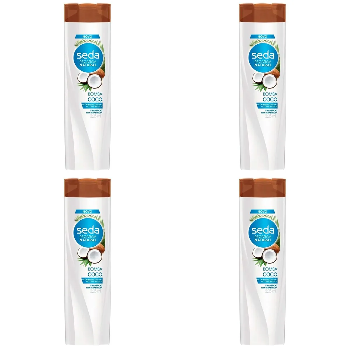 Kit c/4 Unidades de Shampoo Seda Recarga Natural Bomba Coco 325ml