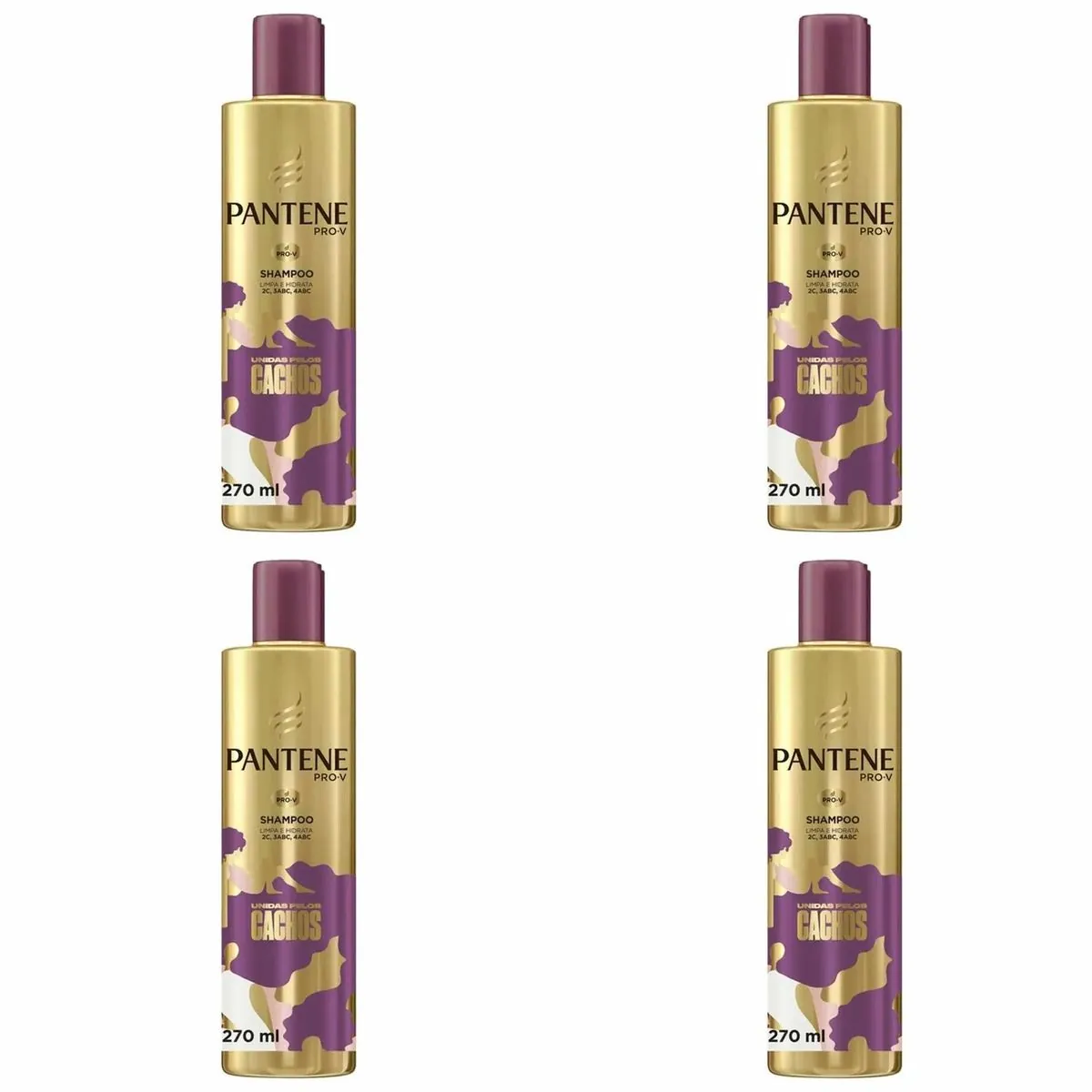 Kit c/4 Unidades de Shampoo Pantene Unidas Pelos Cachos 270ml