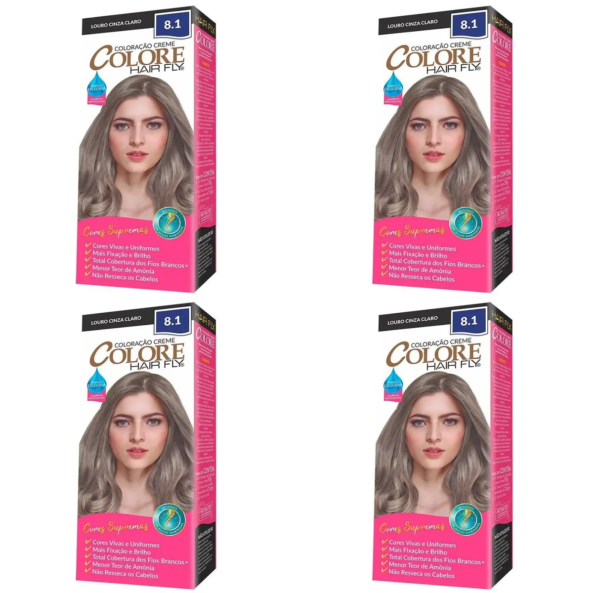 Kit c/4 Unidades de Coloração Creme Colore 8.1 Louro Cinza Claro