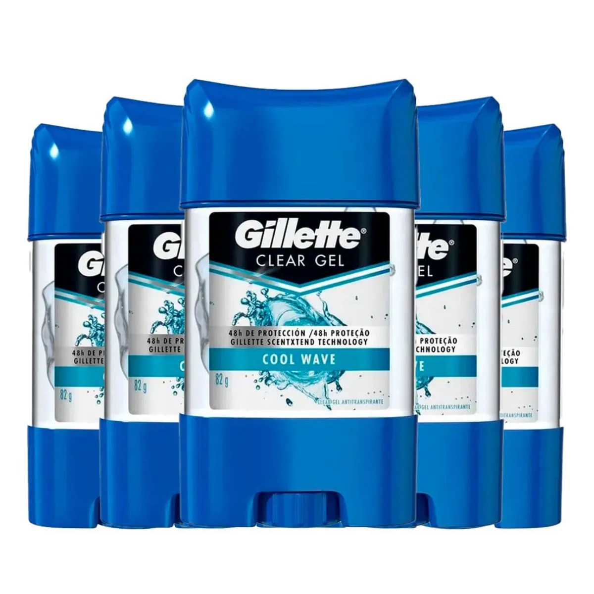 Kit c/5 Unidades de Desodorante Stick Gillet Clear Gel Cool Wave 82g