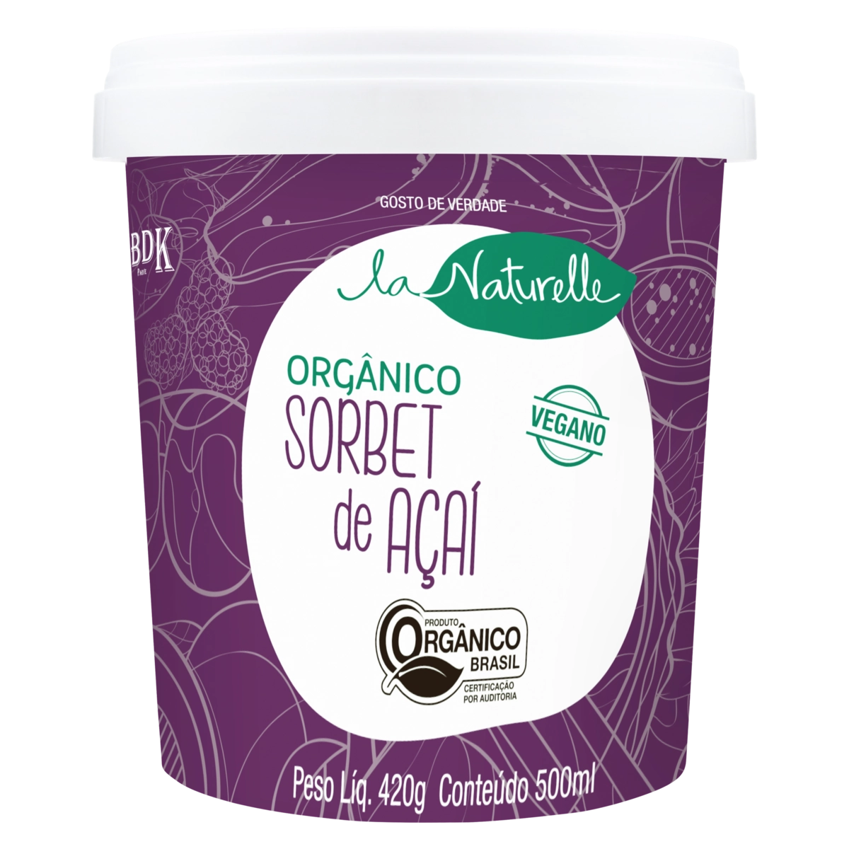 Sorbet Orgânico Açaí Zero Lactose La Naturelle Pote 500ml