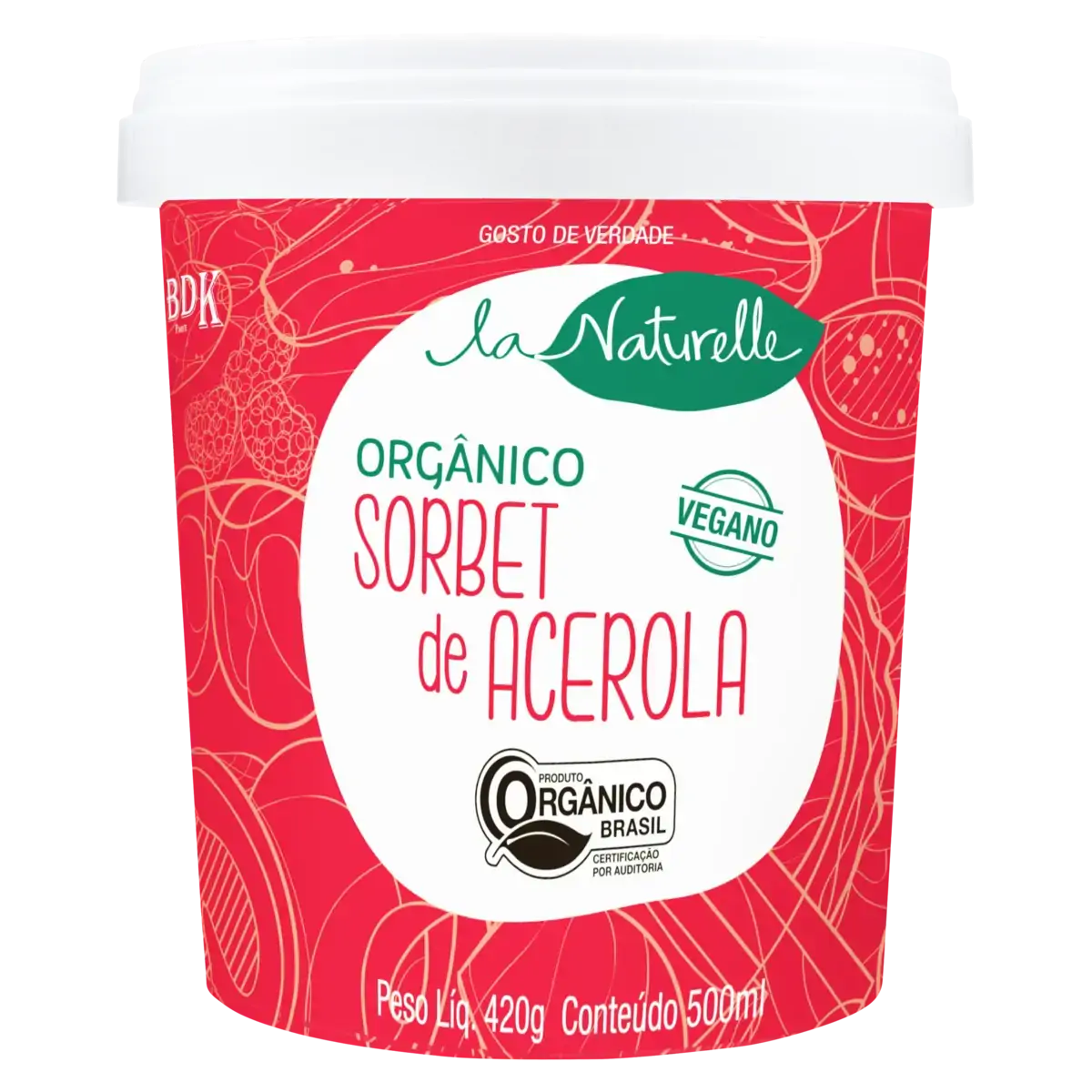 Sorbet Orgânico Acerola Zero Lactose La Naturelle Pote 500ml