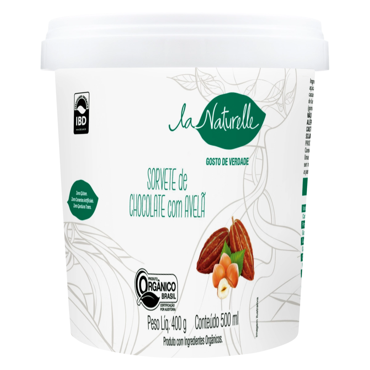 Sorvete Orgânico Chocolate Com Avelã La Naturelle Pote 500ml